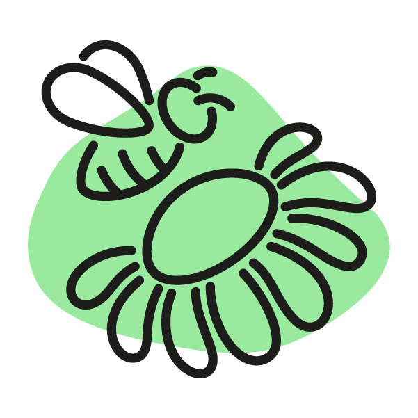 Illustration of a Bee flying over a flower, representing wildlife gardening.